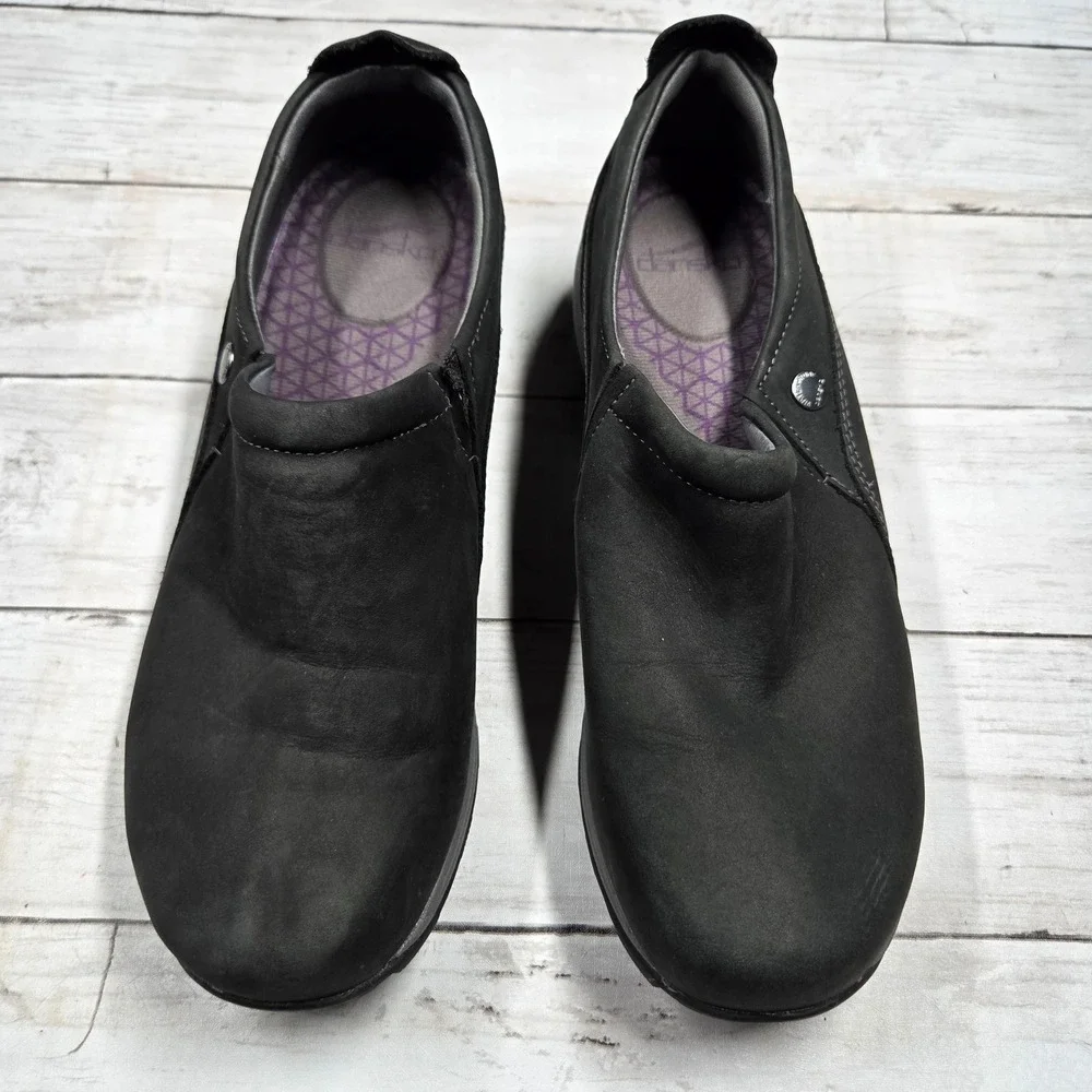 Dansko Paisley Walking Shoes Women 39 Black Nubuck Leather Vibram Sole Damaged